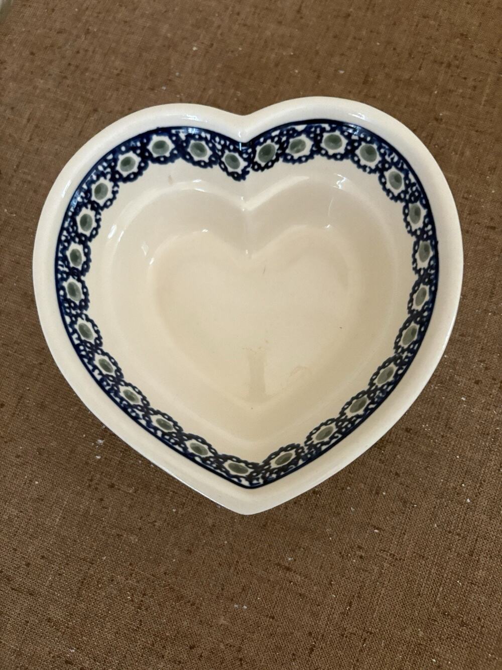 BOLESLAWIEC POLISH POTTERY Heart Shaped BOWL HANDMADE Hand Painted COBALT BLUE